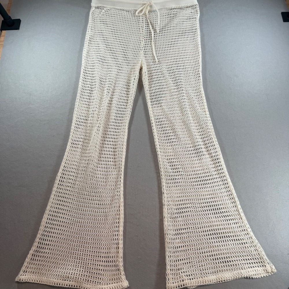 Shade & Shore Crochet Mesh Swim Cover Up Pants Women's L Cream